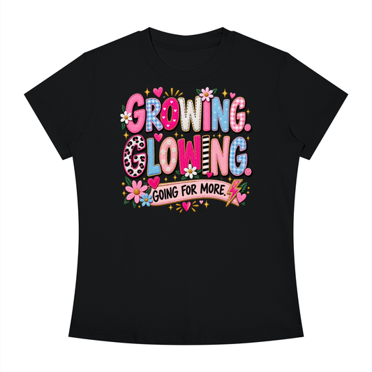 Growing Loving Tee — "Growing Loving, Going For More" Floral Graphic Shirt