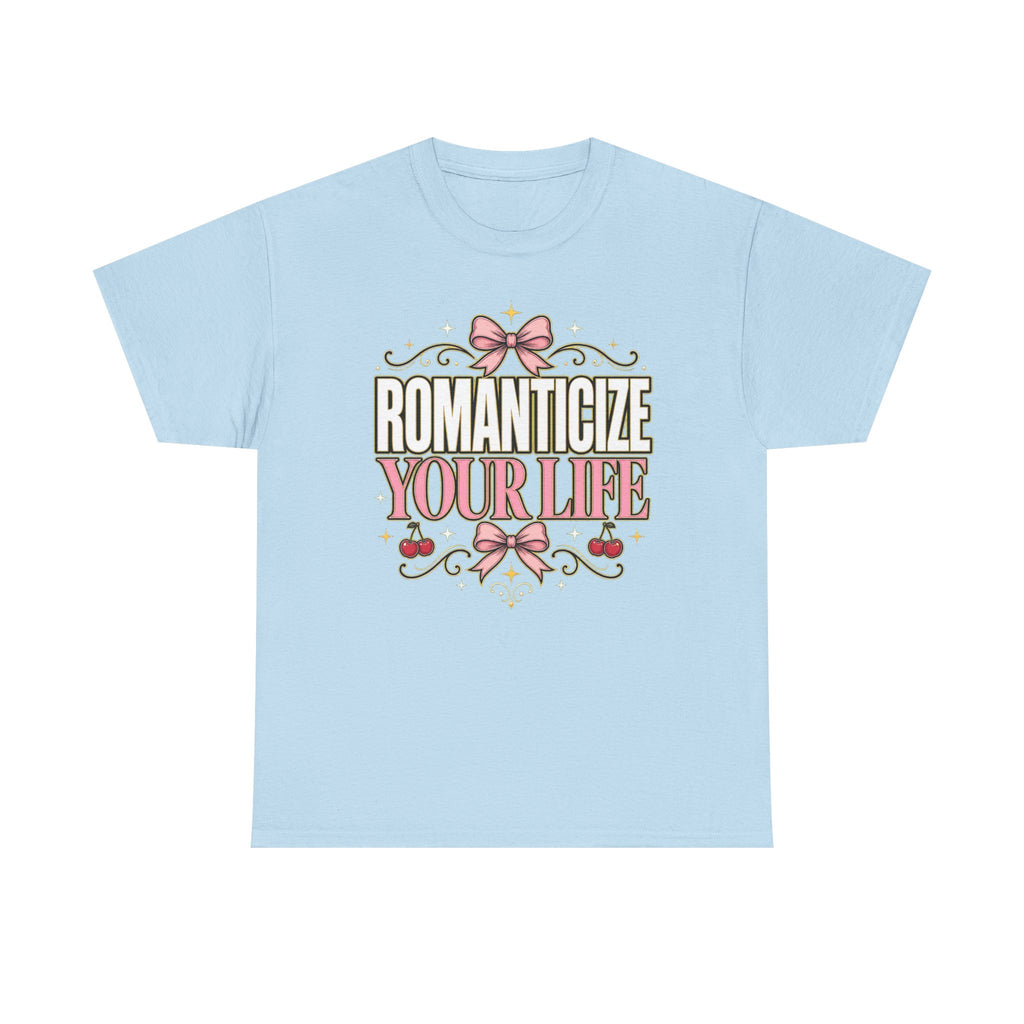 Romanticize Your Life T-Shirt | Pink Bows Vintage Typography