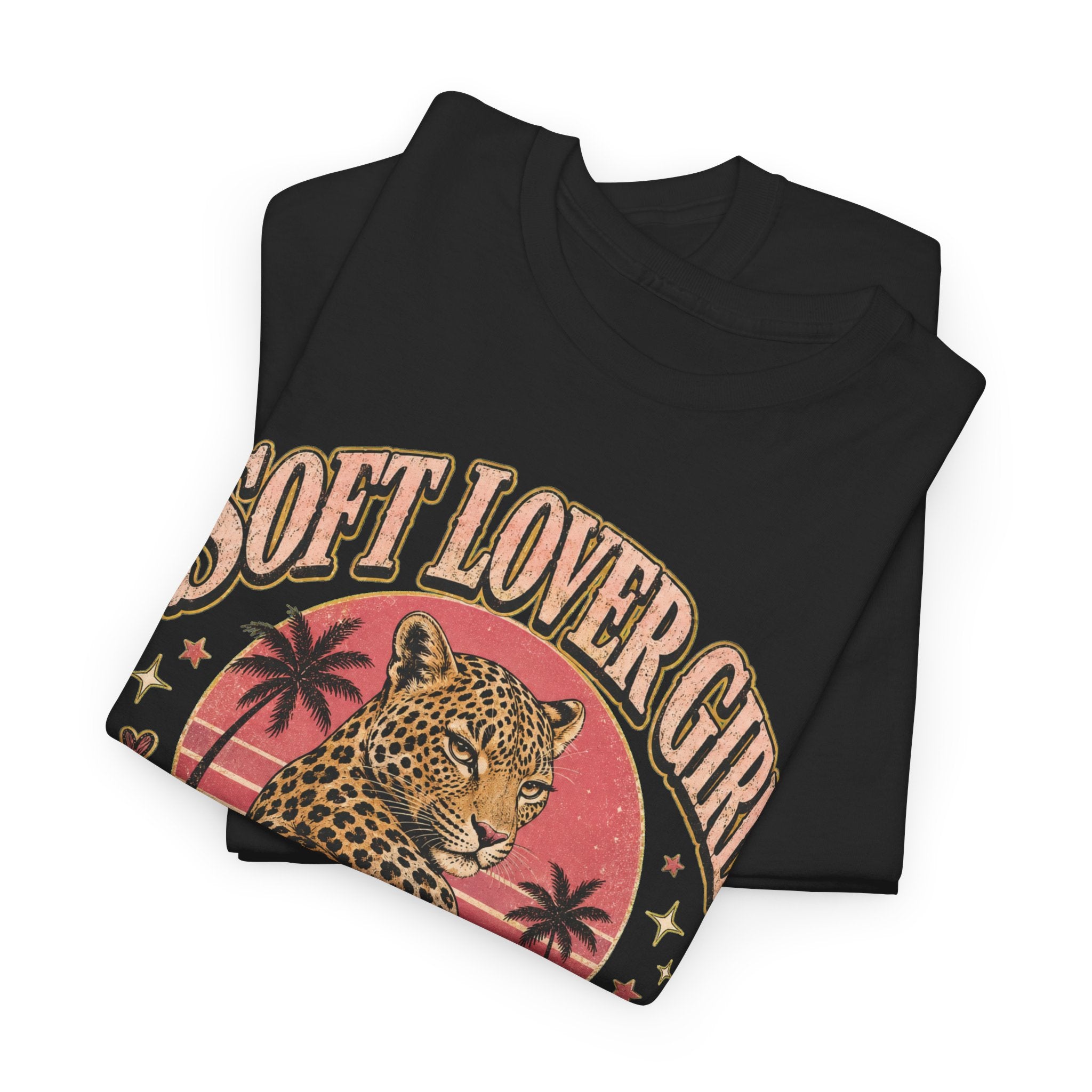 Soft Lover Girl Leopard Tee — Vintage Palm Sunset Graphic T-Shirt