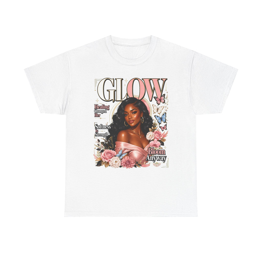 Glow Bloom Tee — "Glow" Floral Graphic T-Shirt