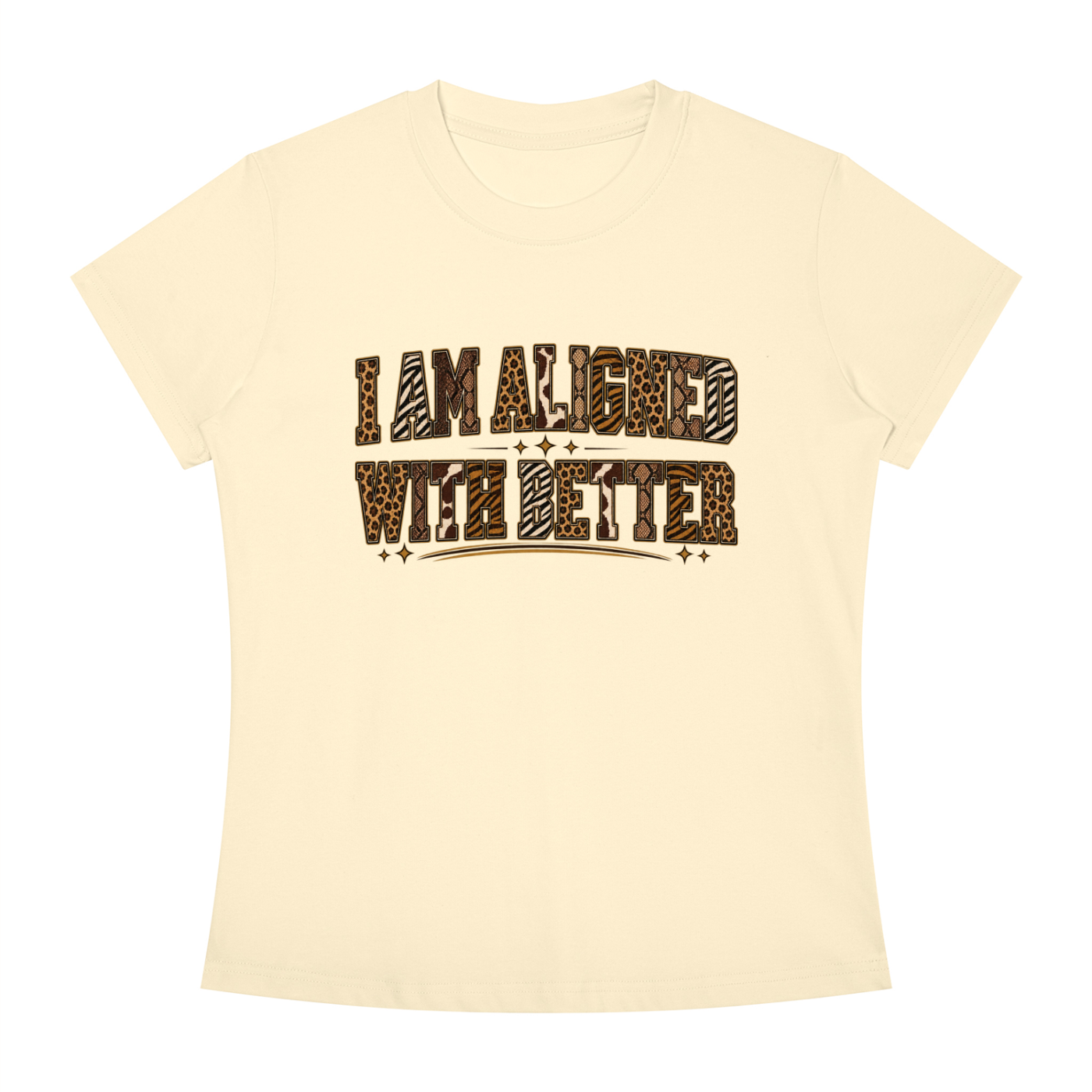 I Am Align With Better Tee — Leopard Text Graphic T-Shirt