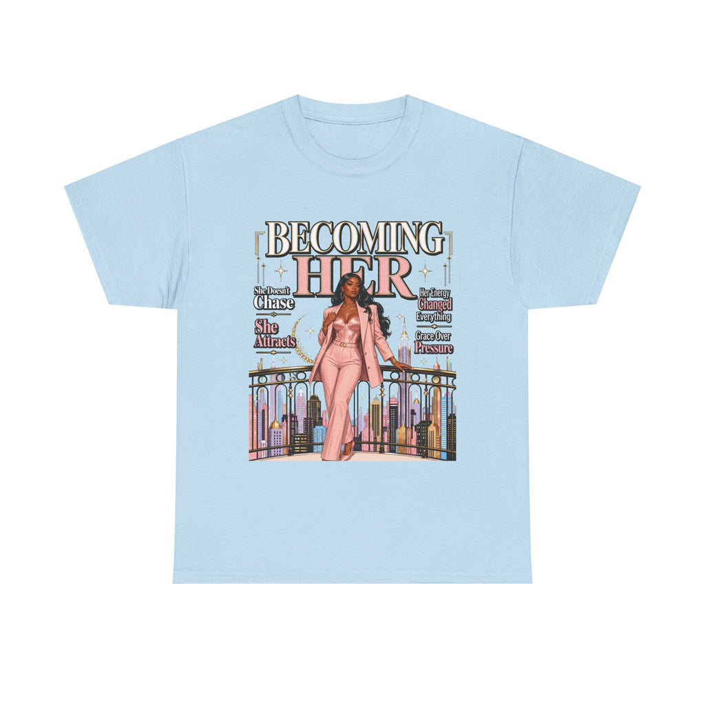 Becoming Her Graphic Tee — Empowering Feminine Glow Illustration