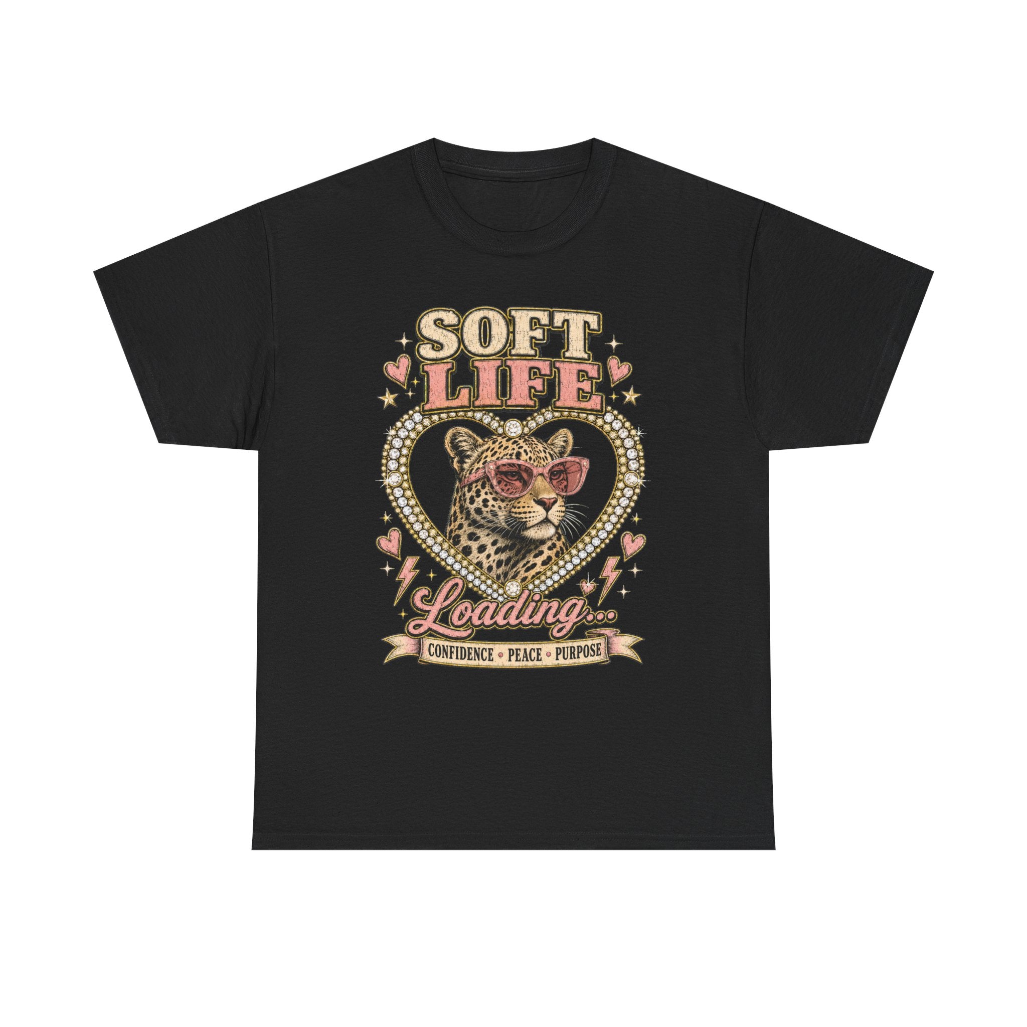 Soft Life Loading Leopard Heart Graphic Tee