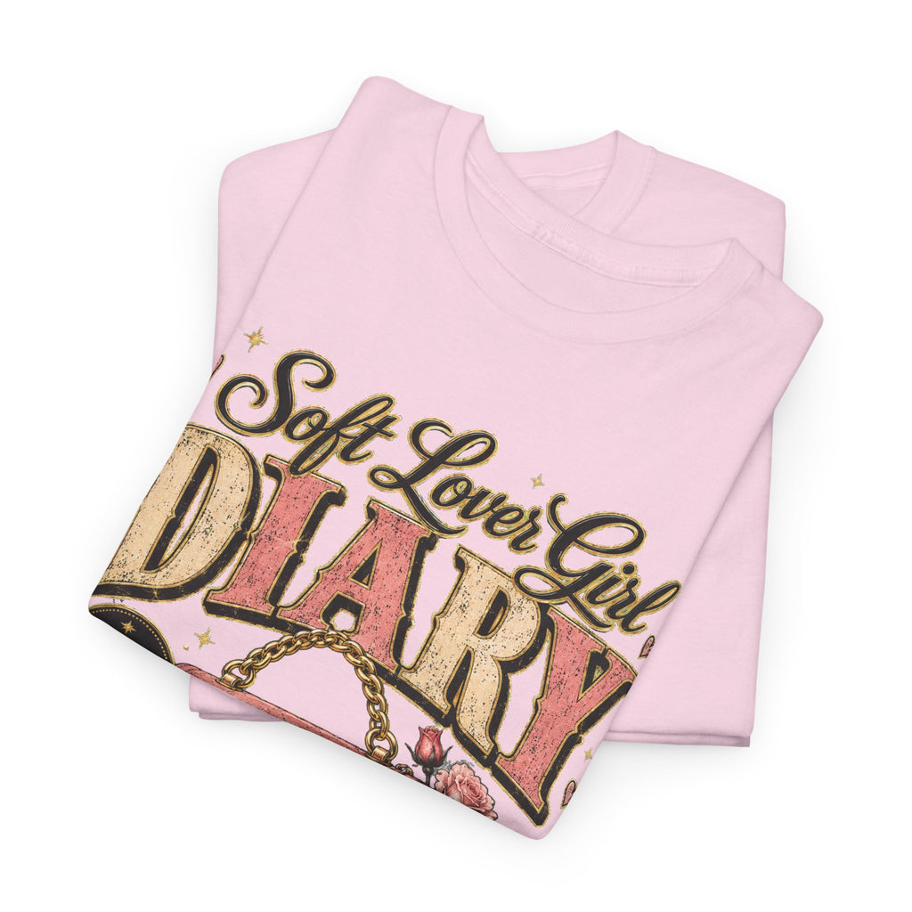 Soft Lover Girl Diary T‑Shirt — Vintage Pink Floral Journal Graphic Tee