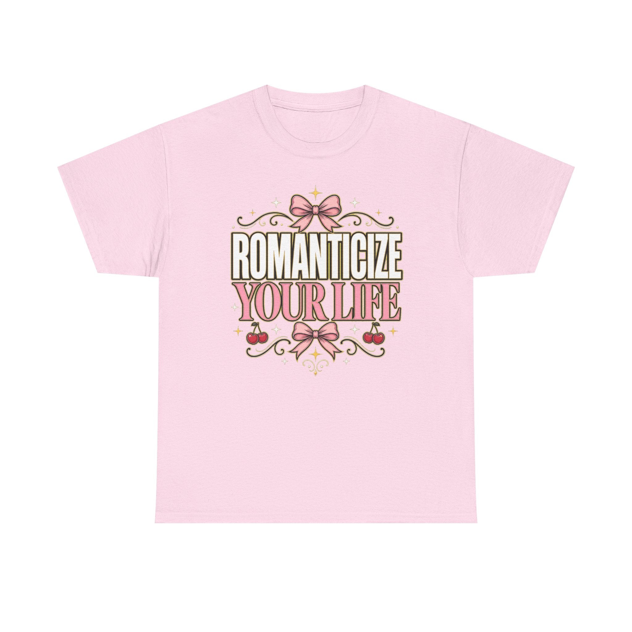 Romanticize Your Life T-Shirt | Pink Bows Vintage Typography