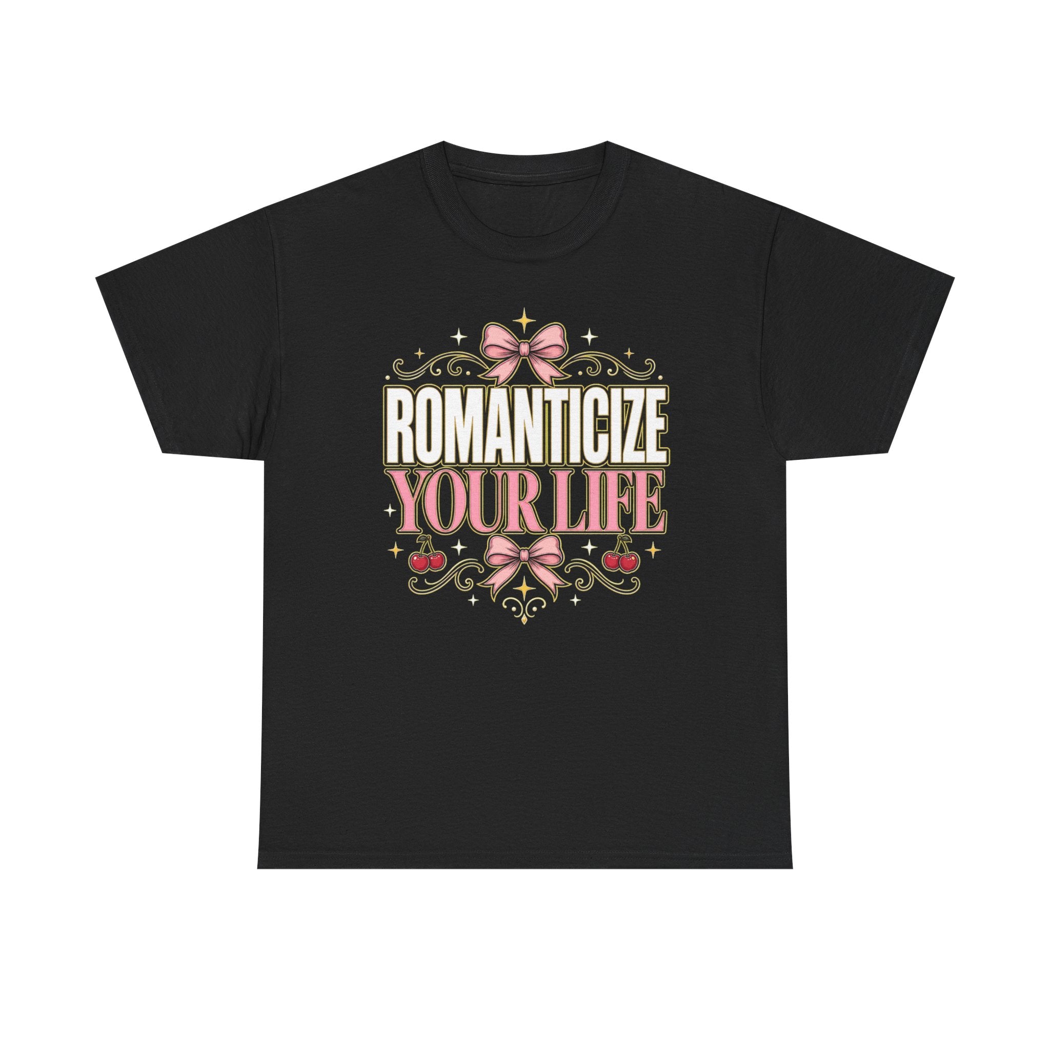 Romanticize Your Life T-Shirt | Pink Bows Vintage Typography