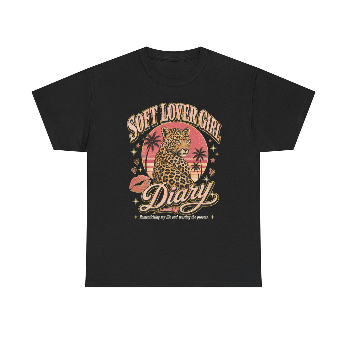 Soft Lover Girl Leopard Tee — Vintage Palm Sunset Graphic T-Shirt
