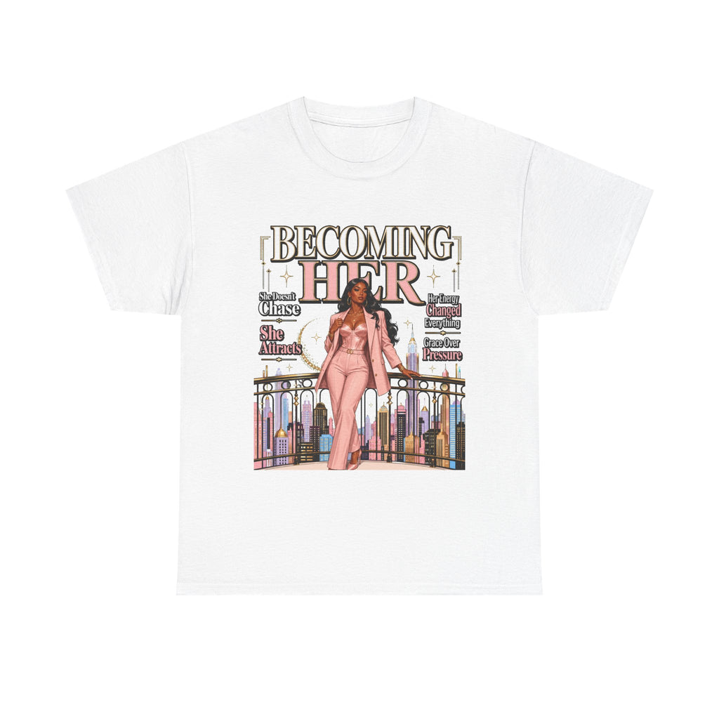 Becoming Her Graphic Tee — Empowering Feminine Glow Illustration