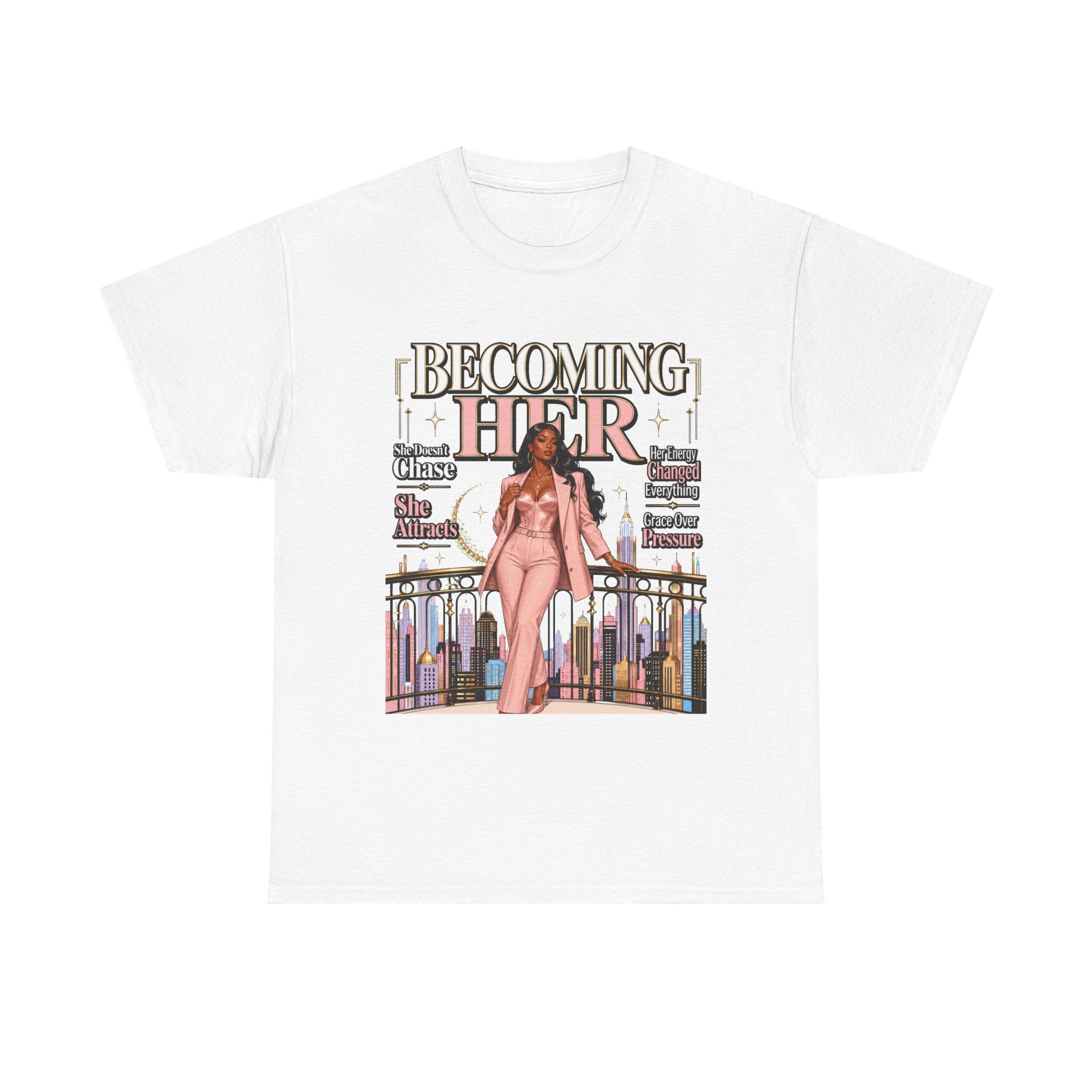 Becoming Her Graphic Tee — Empowering Feminine Glow Illustration