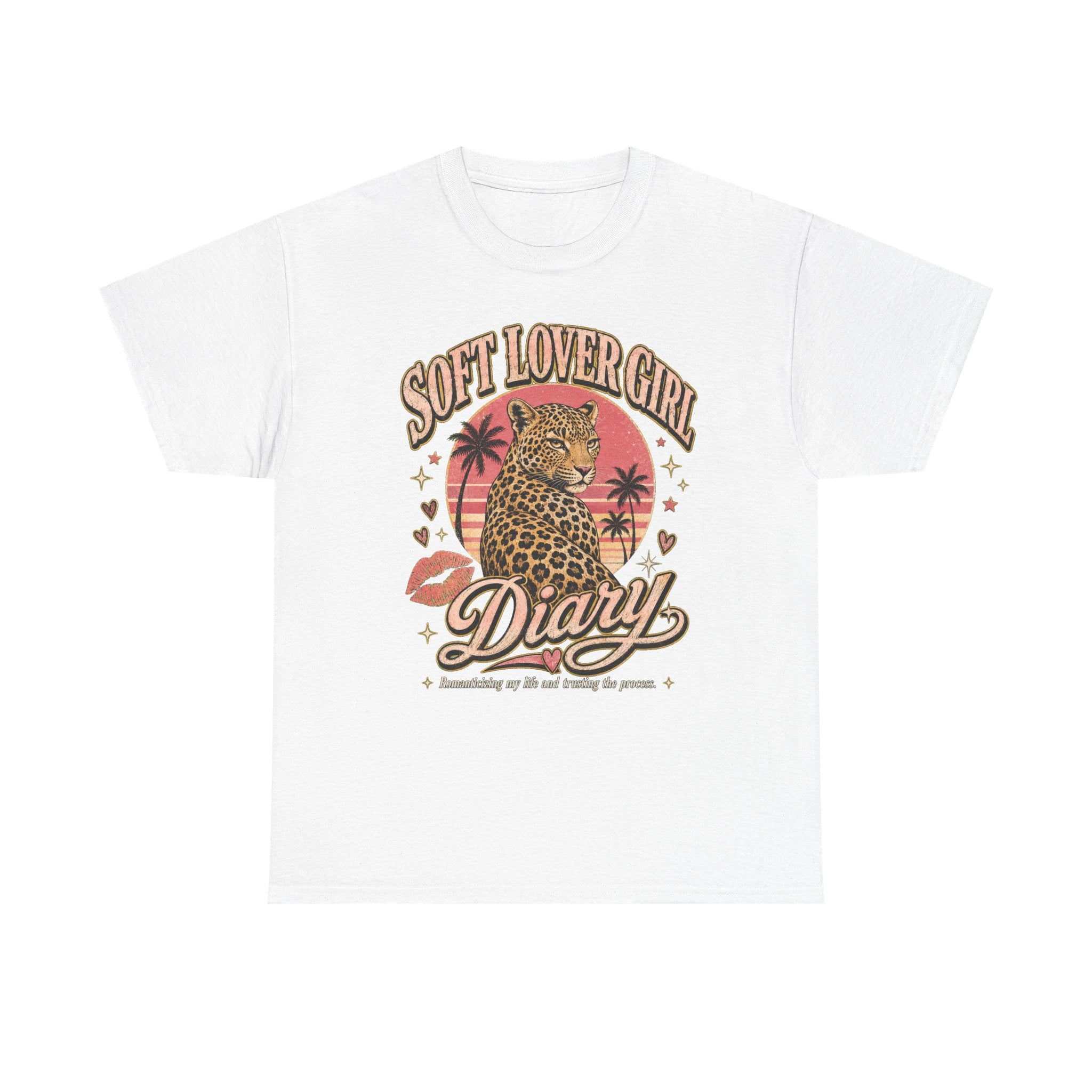 Soft Lover Girl Leopard Tee — Vintage Palm Sunset Graphic T-Shirt