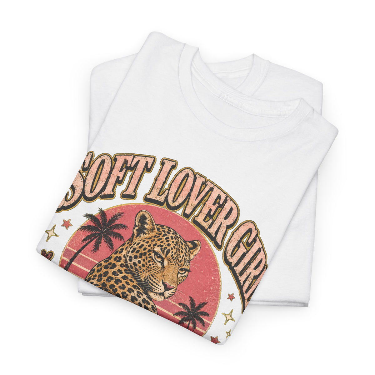 Soft Lover Girl Leopard Tee — Vintage Palm Sunset Graphic T-Shirt