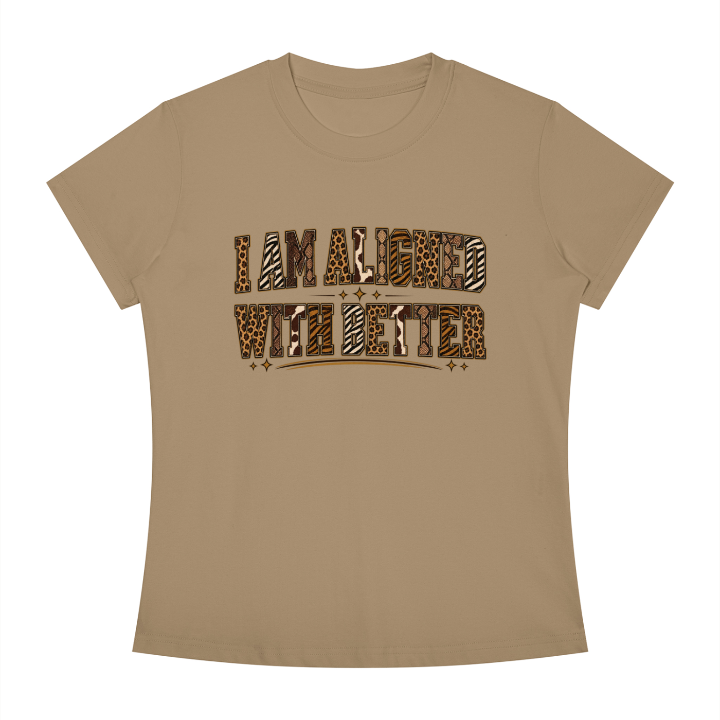 I Am Align With Better Tee — Leopard Text Graphic T-Shirt