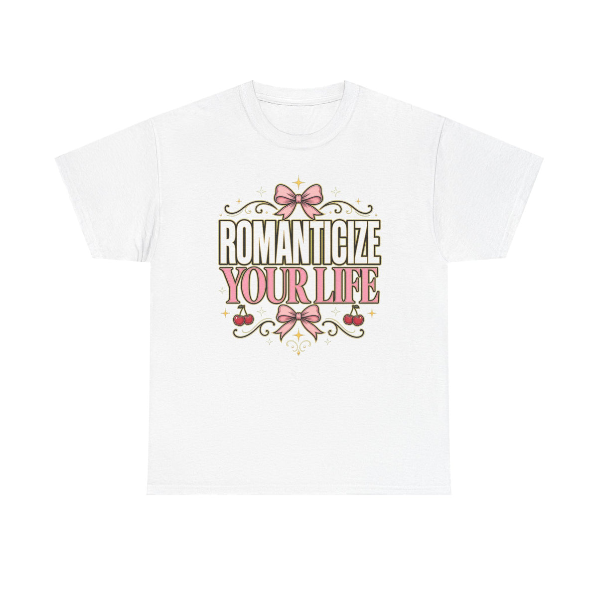 Romanticize Your Life T-Shirt | Pink Bows Vintage Typography
