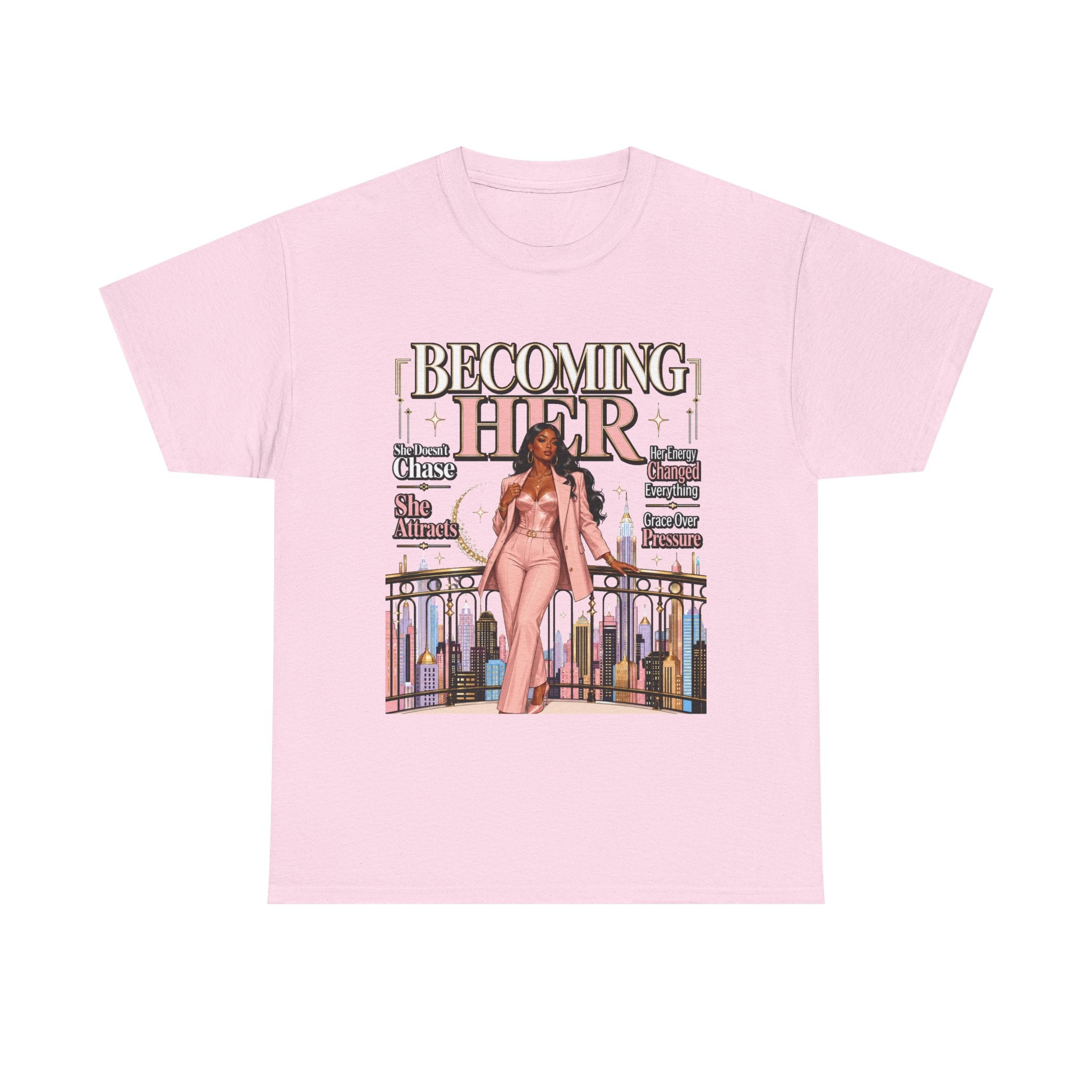 Becoming Her Graphic Tee — Empowering Feminine Glow Illustration