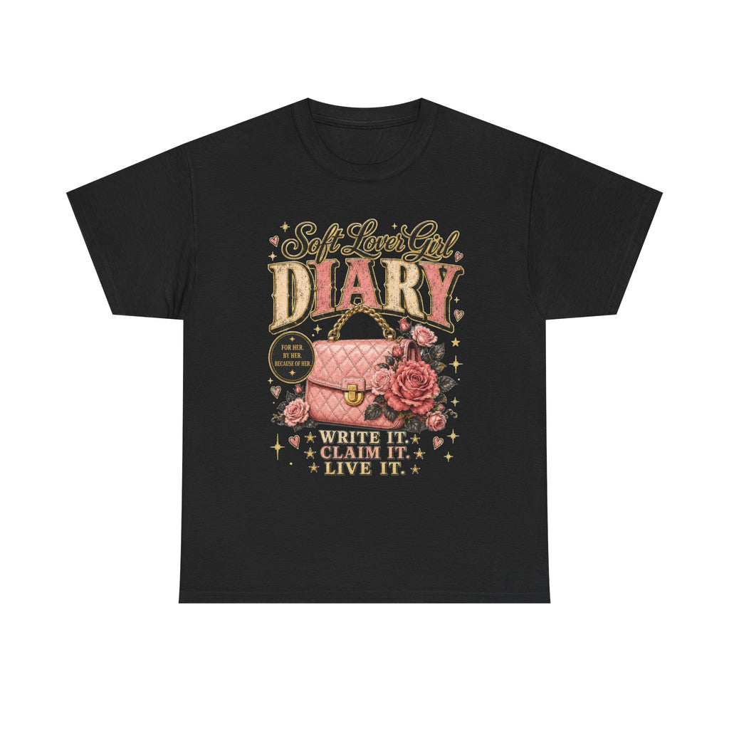 Soft Lover Girl Diary T‑Shirt — Vintage Pink Floral Journal Graphic Tee