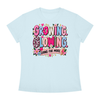 Growing Loving Tee — "Growing Loving, Going For More" Floral Graphic Shirt