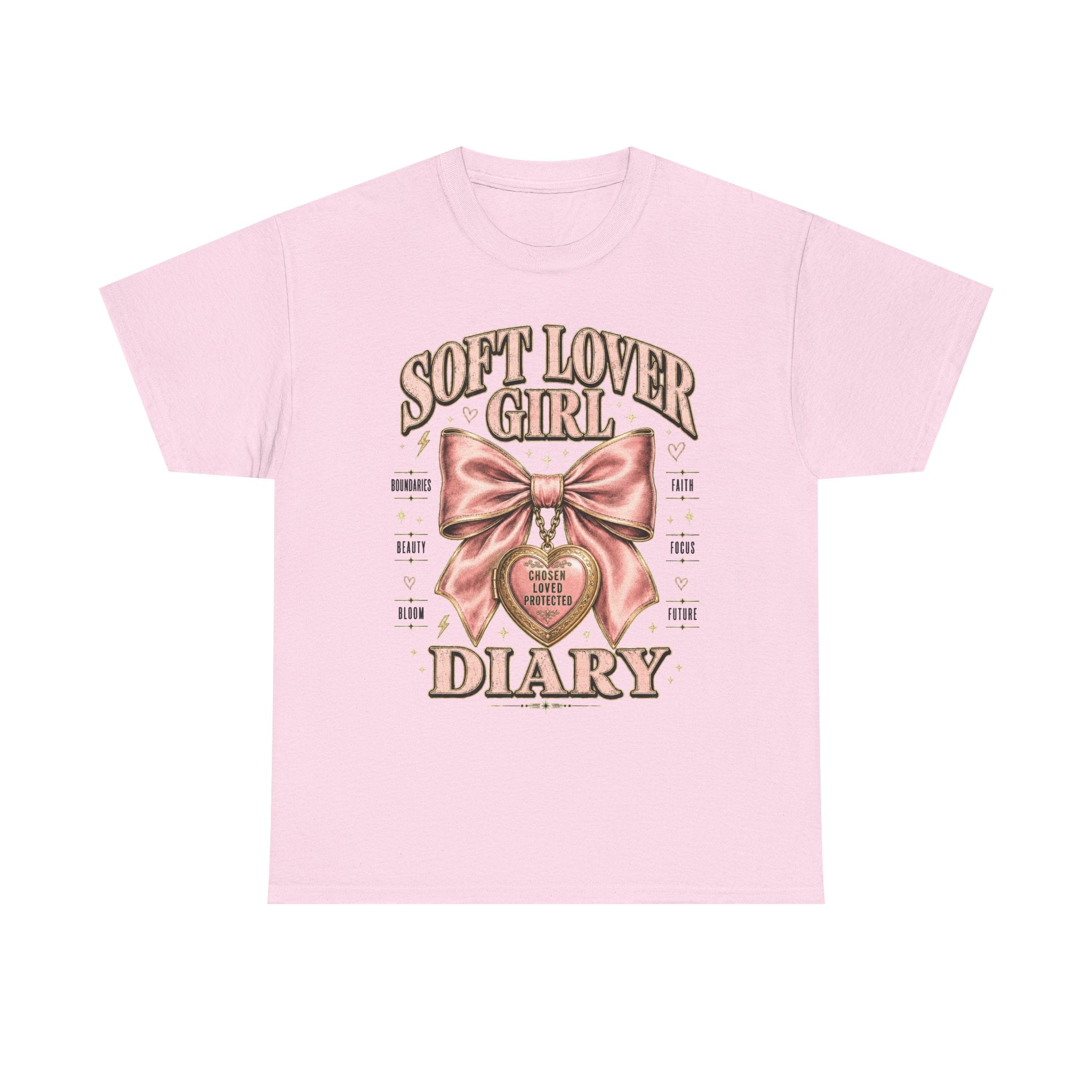Soft Lover Girl Diary Tee | Pink Bow Heart Graphic