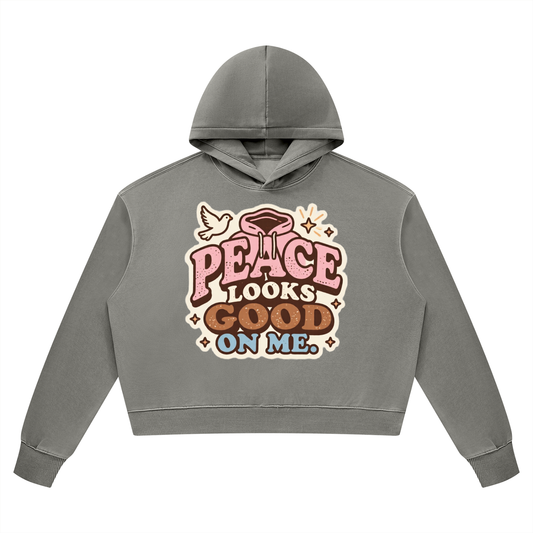 Peace Looks Good on Me Vintage Gray Hoodie