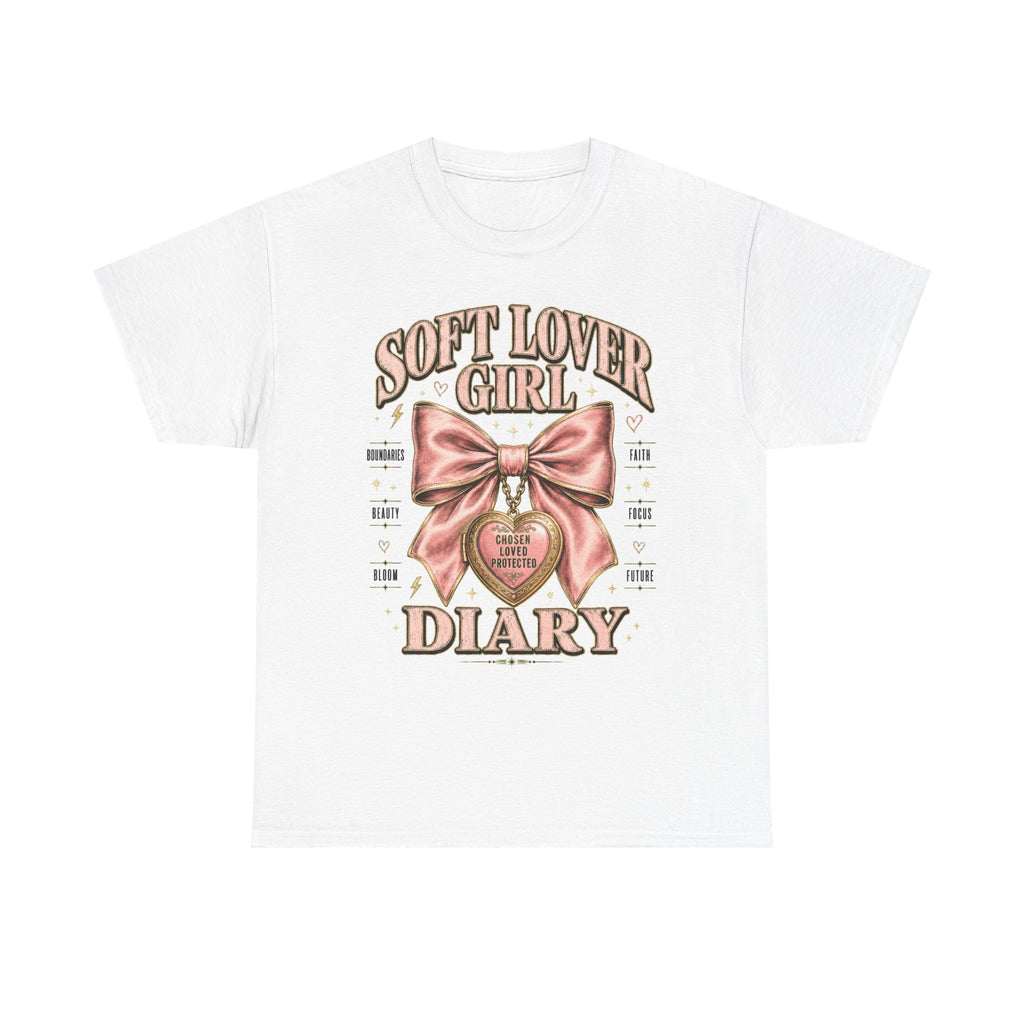 Soft Lover Girl Diary Tee | Pink Bow Heart Graphic