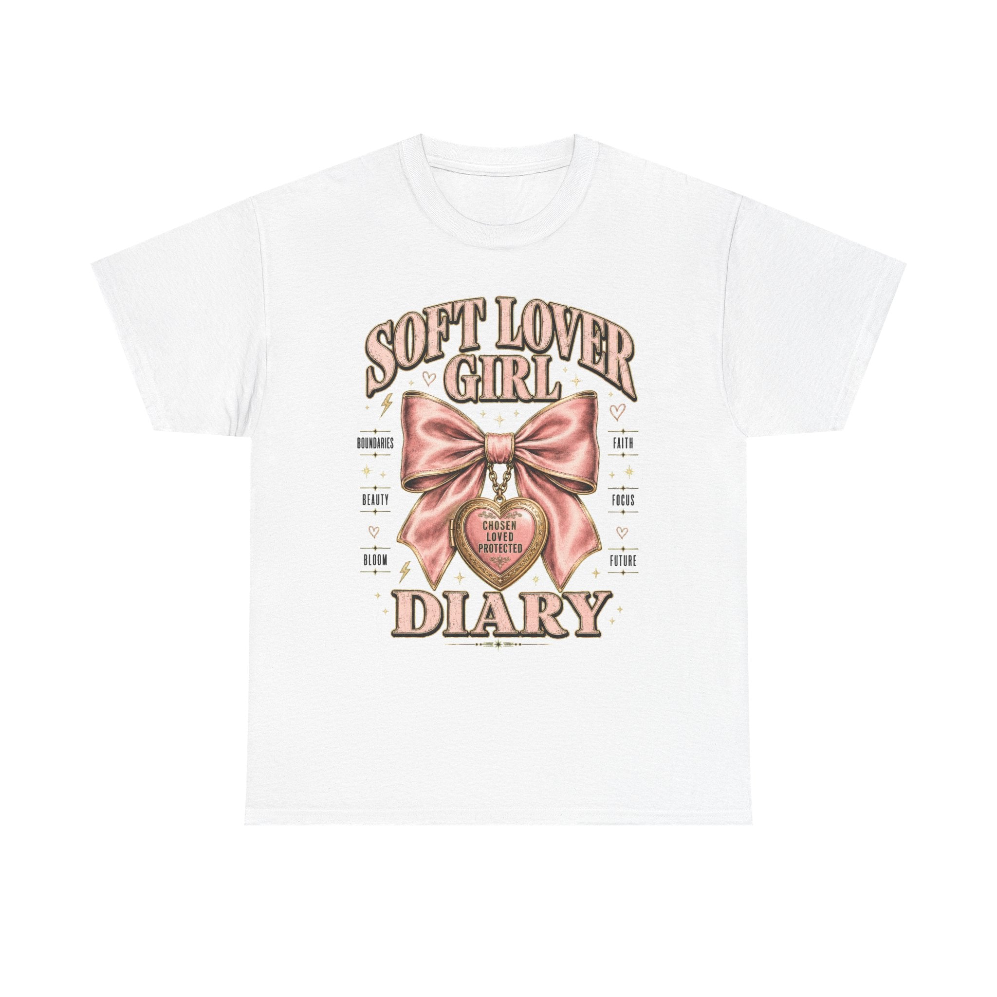 Soft Lover Girl Diary Tee | Pink Bow Heart Graphic