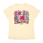 Growing Loving Tee — "Growing Loving, Going For More" Floral Graphic Shirt