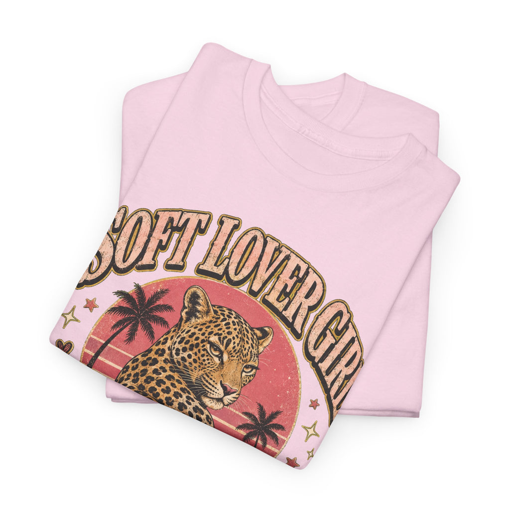Soft Lover Girl Leopard Tee — Vintage Palm Sunset Graphic T-Shirt