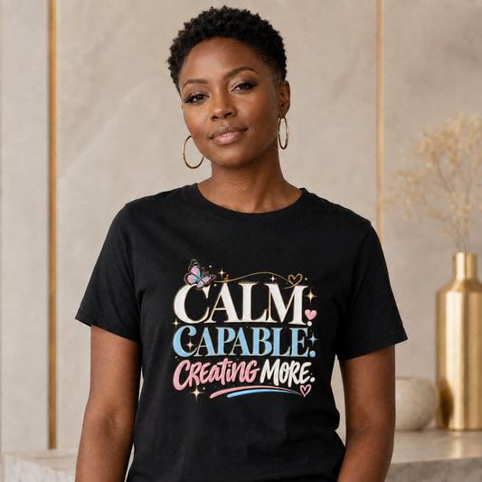 Calm Capable Creating More T‑Shirt — Positive Inspirational Graphic Tee
