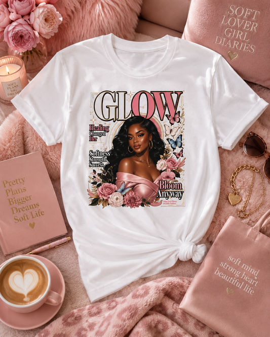 Glow Bloom Tee — "Glow" Floral Graphic T-Shirt