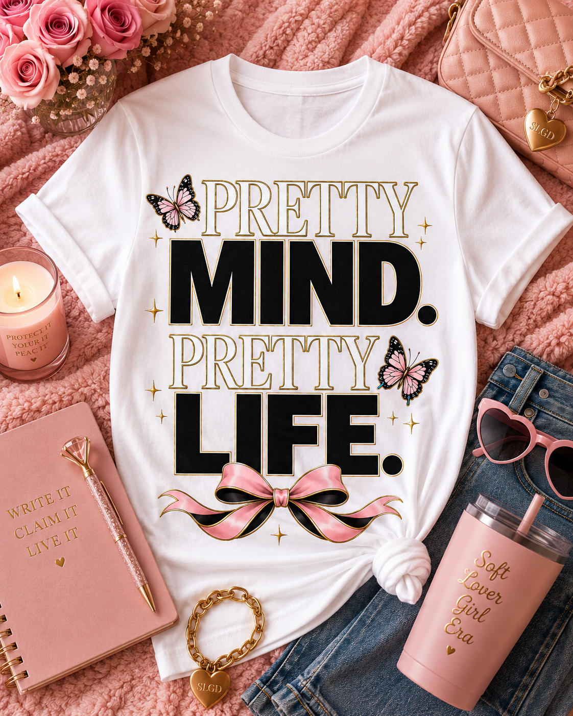 Pretty Mind Pretty Life T-Shirt | Inspirational Butterfly Typography Tee