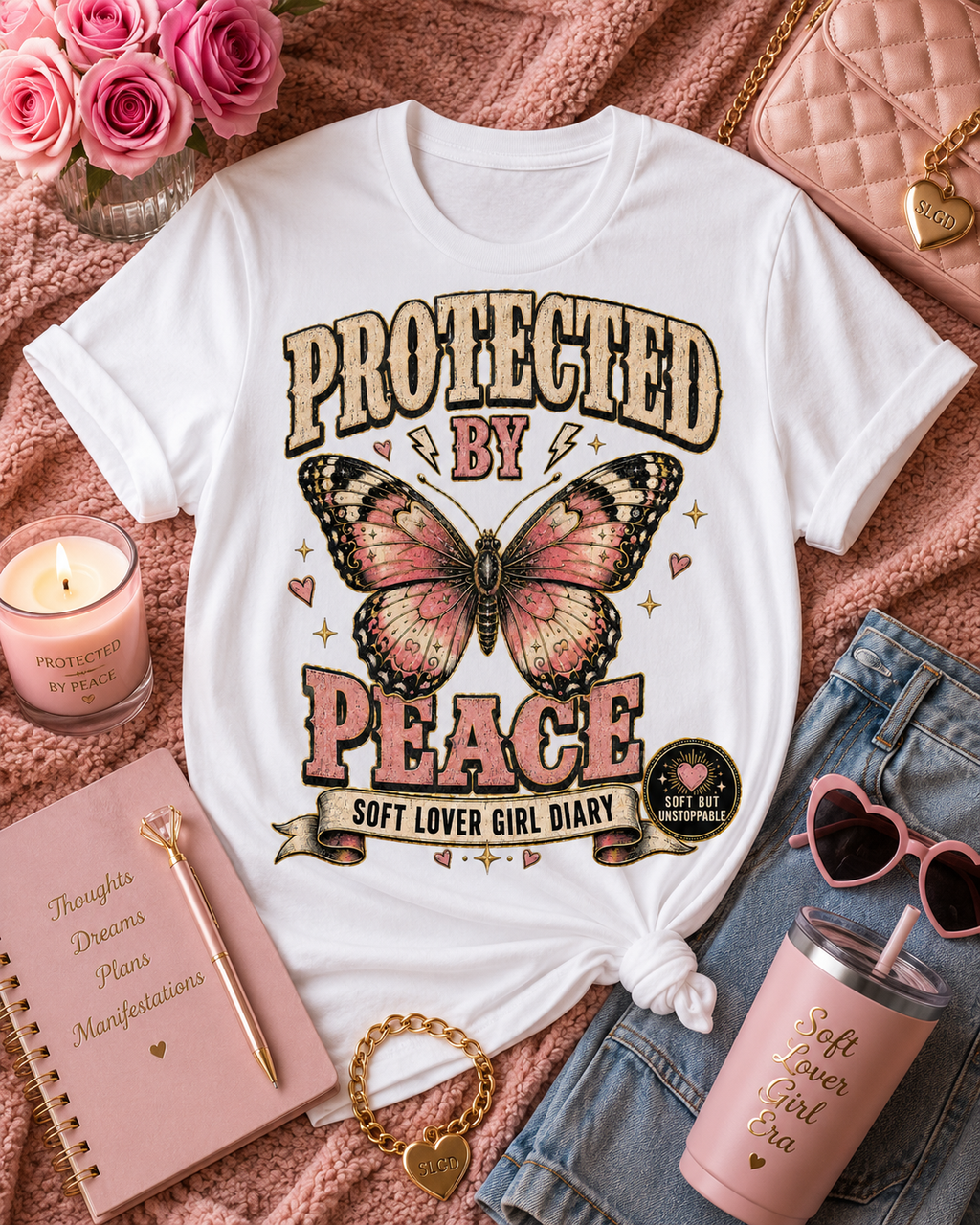 Protected by Peace Butterfly Tee — Vintage Floral Graphic T-Shirt