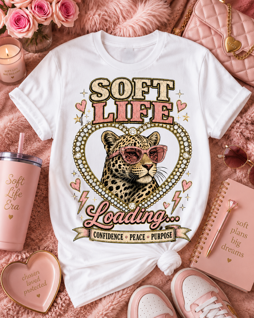 Soft Life Loading Leopard Heart Graphic Tee