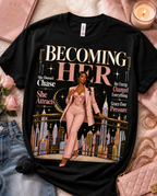 Becoming Her Graphic Tee — Empowering Feminine Glow Illustration