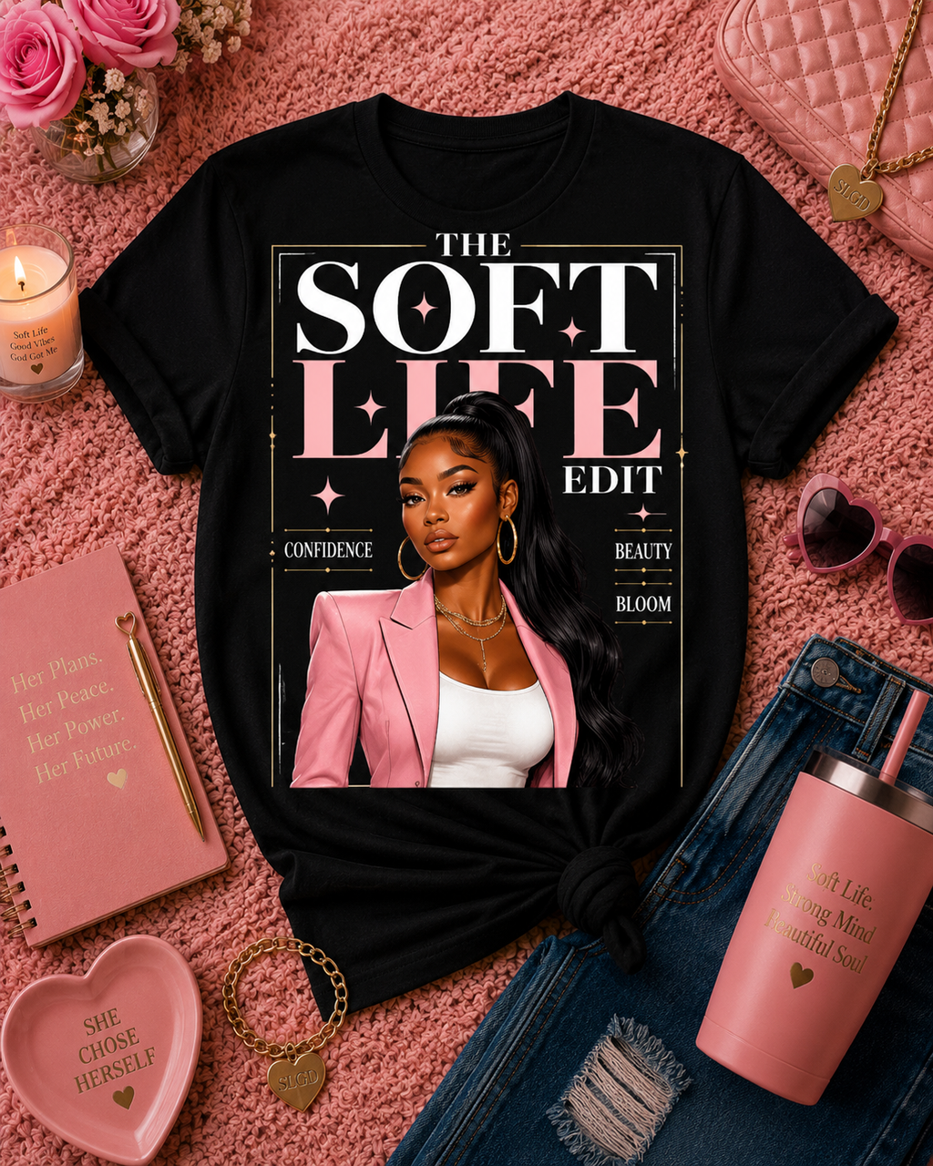 The Soft Life Tee — Glam Portrait Graphic T-Shirt
