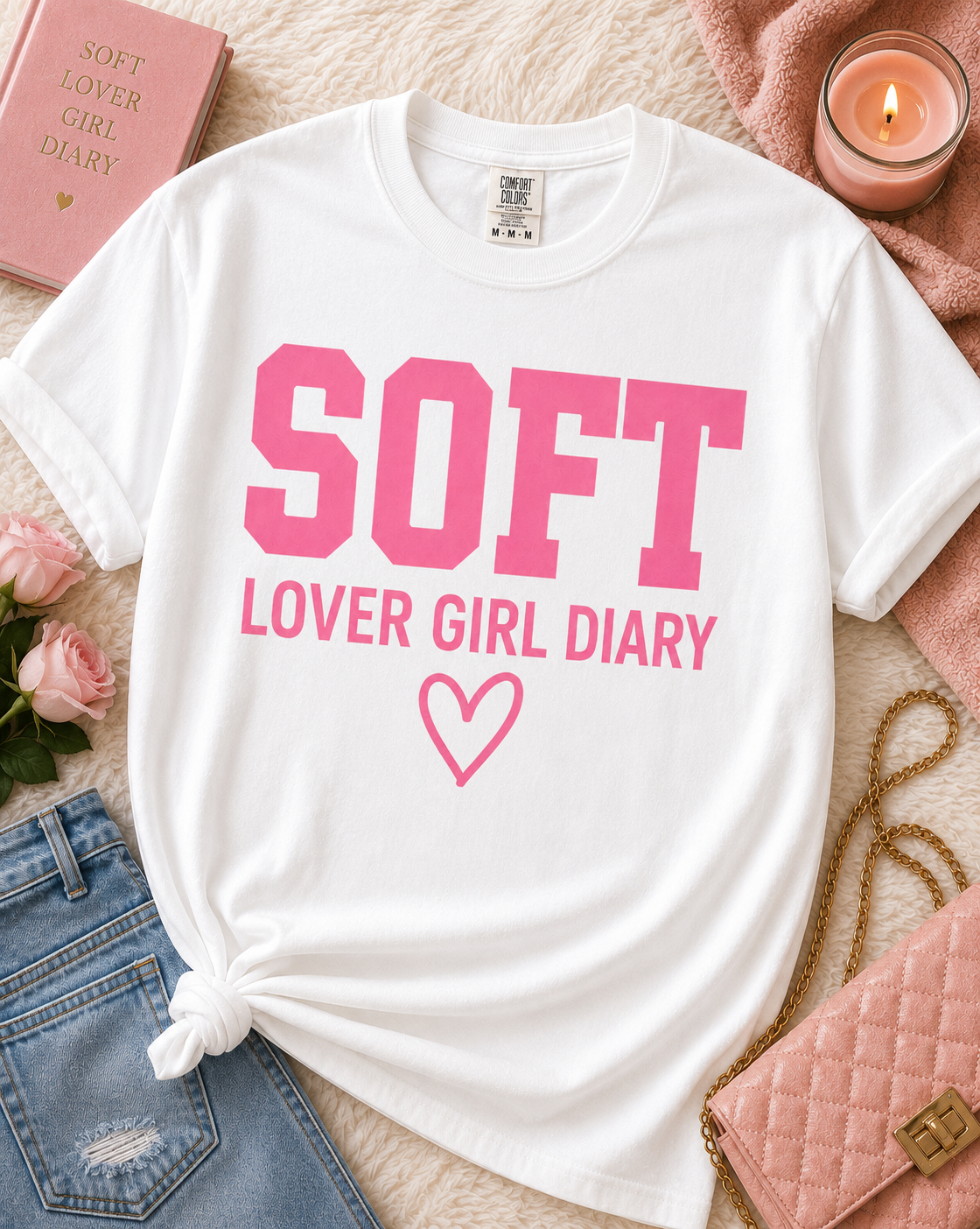 Soft Lover Girl Diary T-Shirt — Pink Heart Graphic Tee