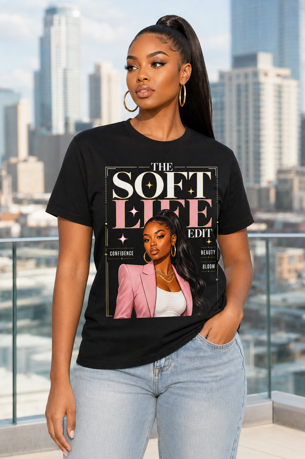 The Soft Life Tee — Glam Portrait Graphic T-Shirt
