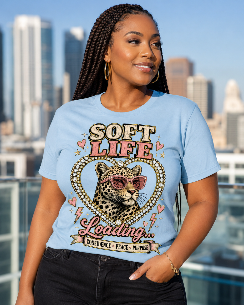 Soft Life Loading Leopard Heart Graphic Tee