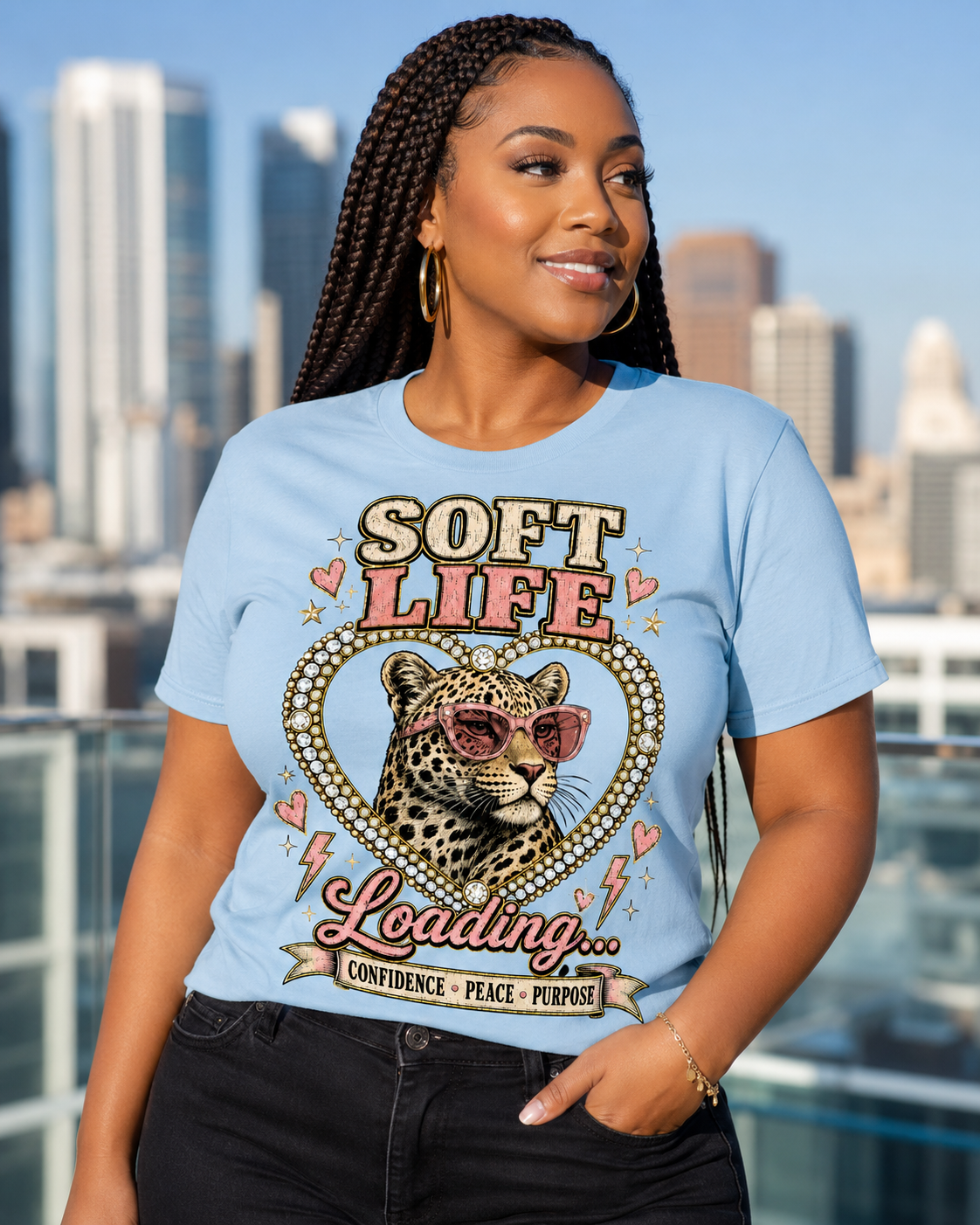 Soft Life Loading Leopard Heart Graphic Tee