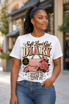 Soft Lover Girl Diary T‑Shirt — Vintage Pink Floral Journal Graphic Tee