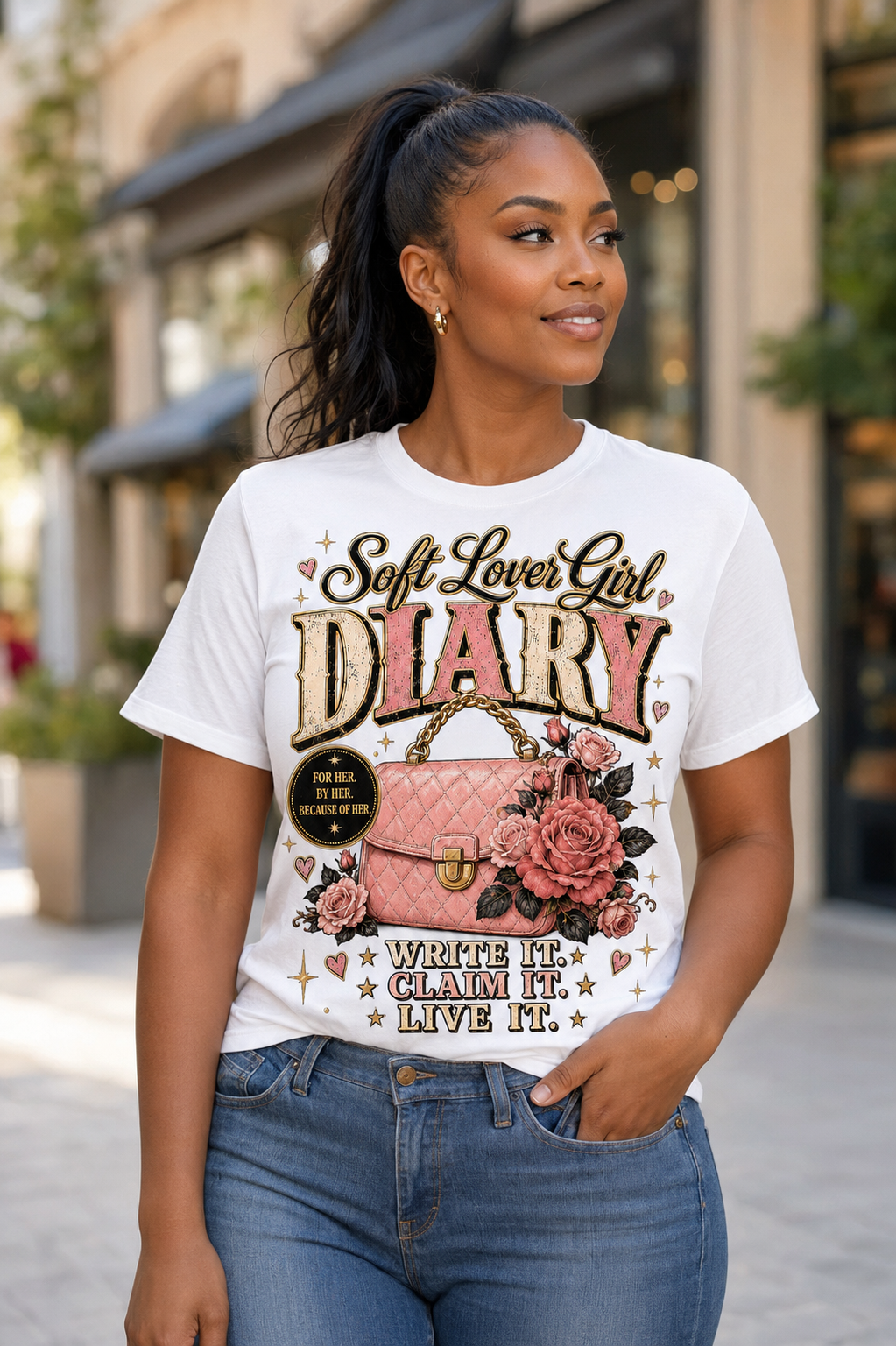 Soft Lover Girl Diary T‑Shirt — Vintage Pink Floral Journal Graphic Tee