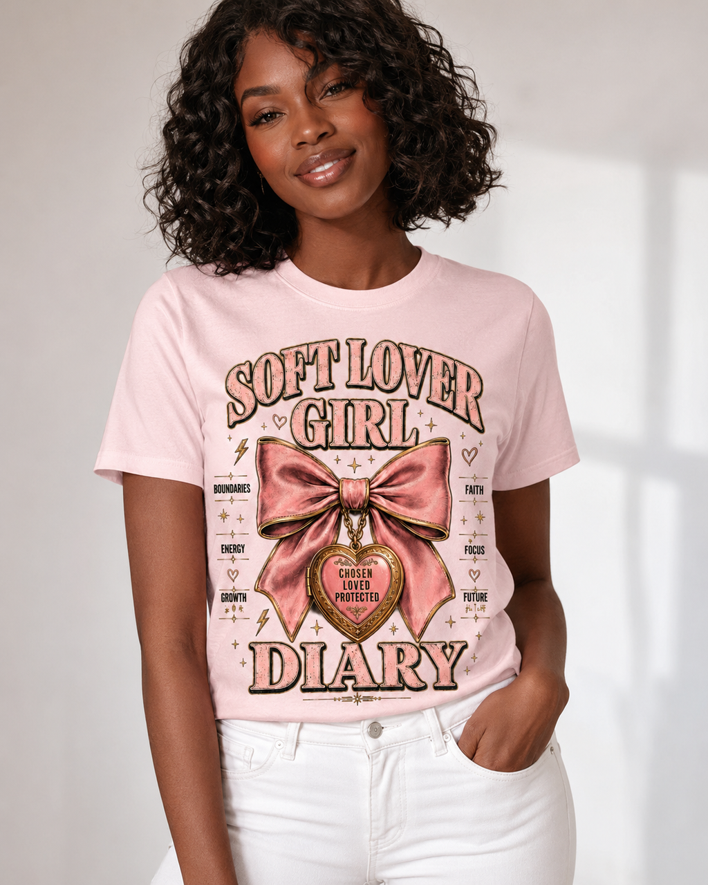 Soft Lover Girl Diary Tee | Pink Bow Heart Graphic