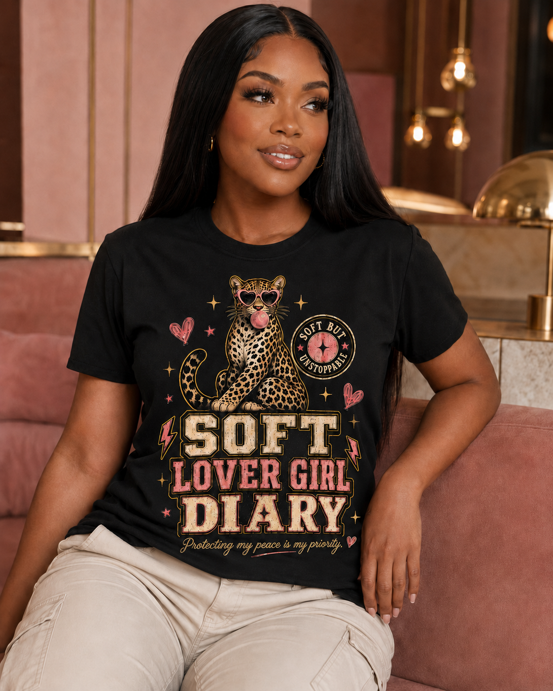 Soft Lover Girl Diary Tee — Retro Leopard Graphic T-Shirt